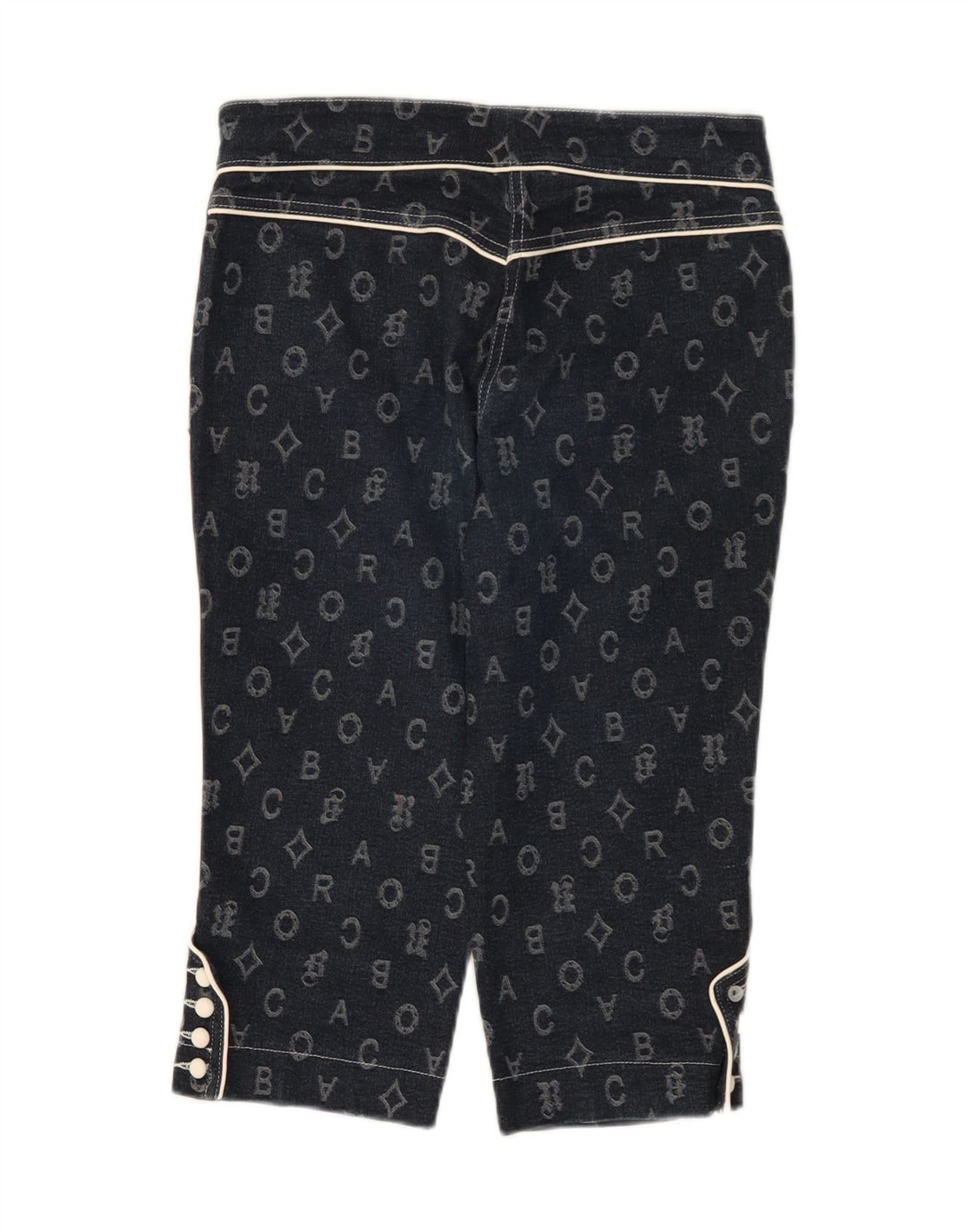 Roccobarocco Womens Capri Trousers IT 42 Medium W28 L17 Navy Blue Geometric