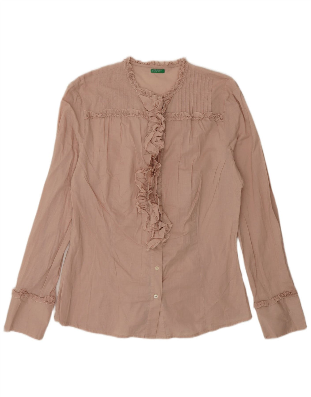 Benetton Womens Ruffle Front Shirt Blouse UK 14 Large Pink