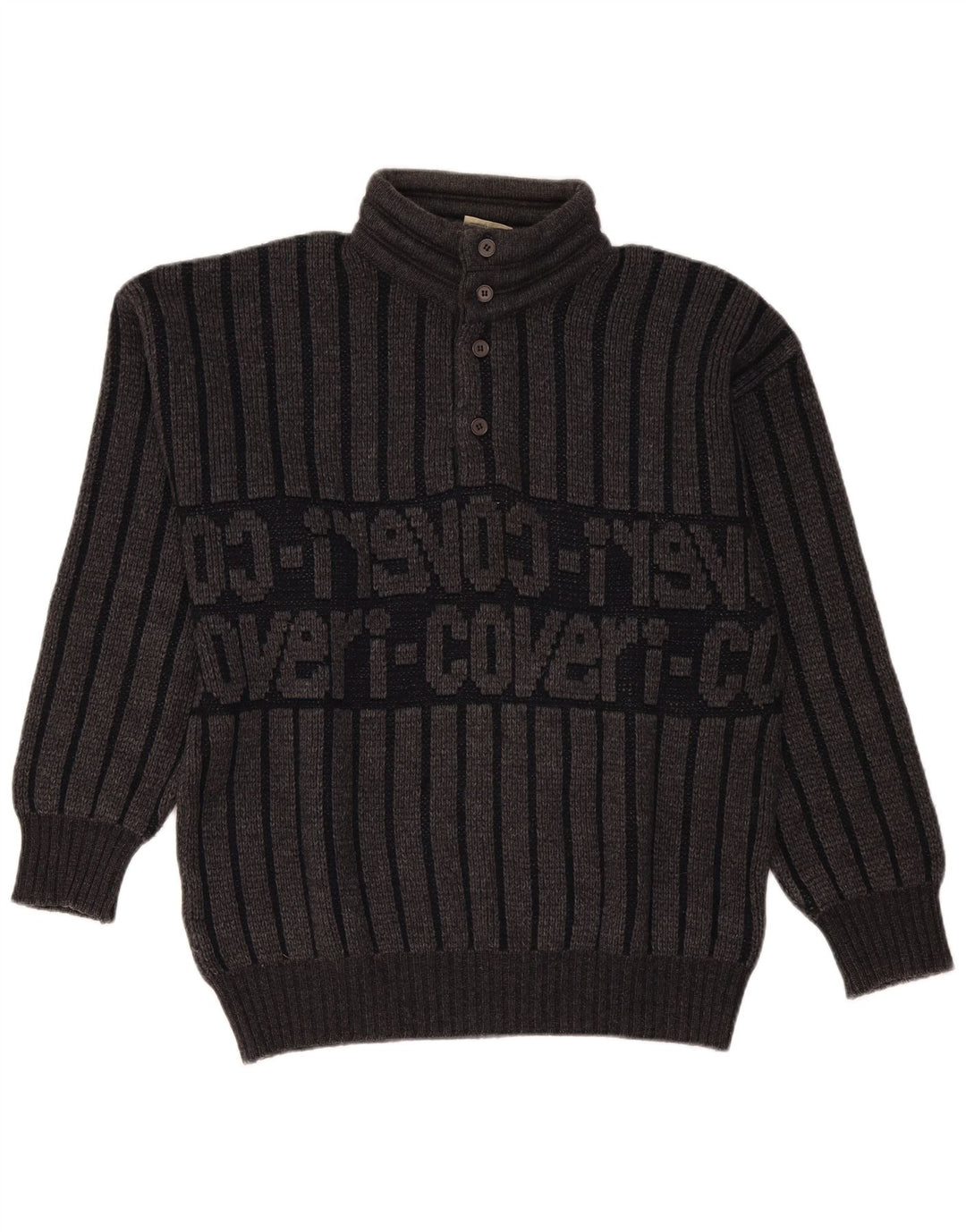 Enrico Coveri Mens Button Neck Jumper Sweater IT 50 Medium Grey Striped