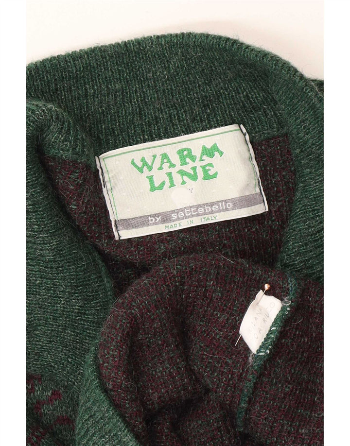 Settebello Mens Cardigan Sweater Large Green Check Wool