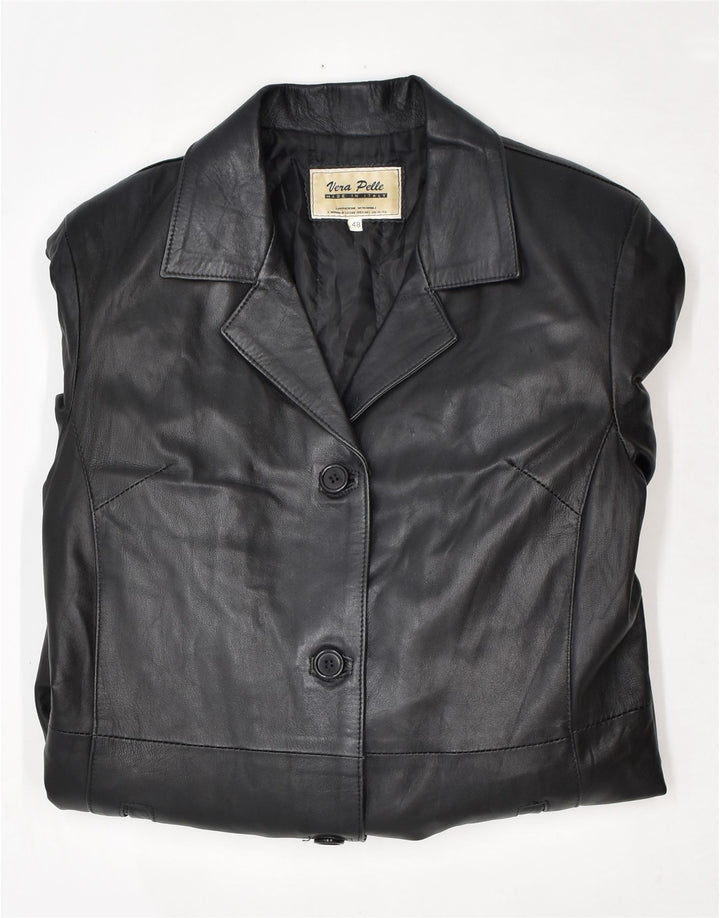 VINTAGE Womens Leather Coat IT 48 XL Black Leather