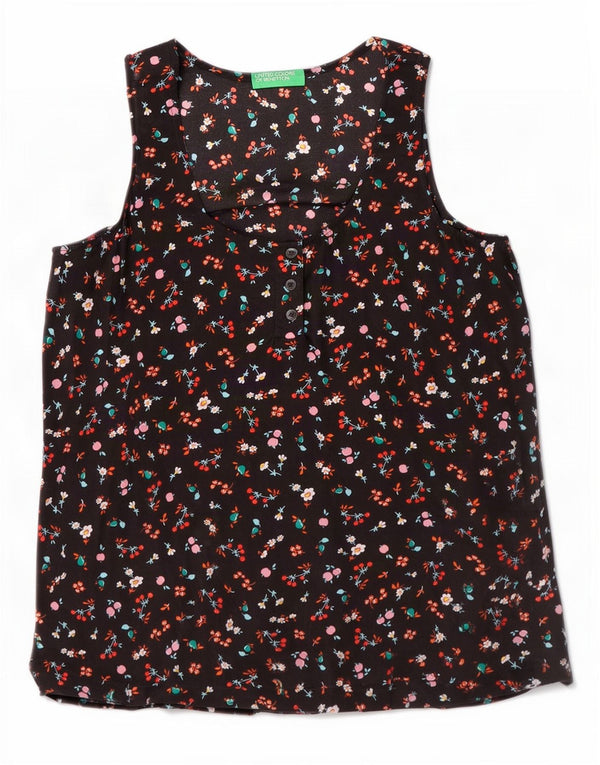 Camicetta senza maniche da donna Benetton Top UK 10 Small Black Floral Modal