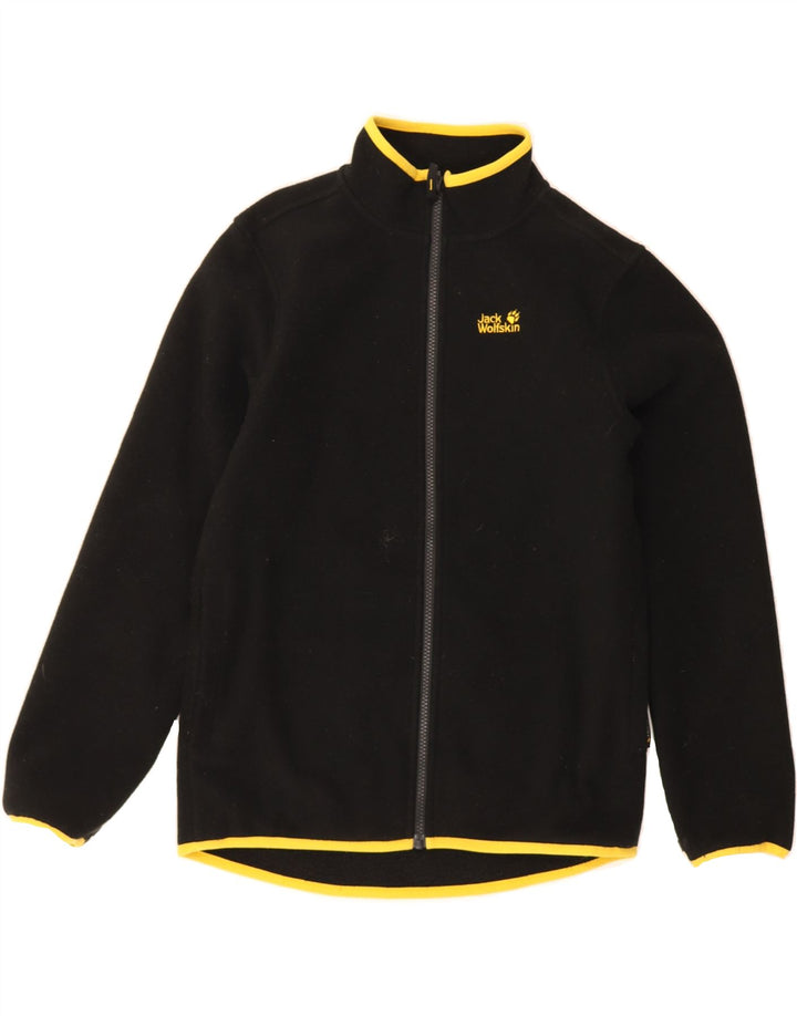 JACK WOLFSKIN Boys Graphic Fleece Jacket 13-14 Years Black Polyester Vintage Jack Wolfskin and Second-Hand Jack Wolfskin from Messina Hembry 