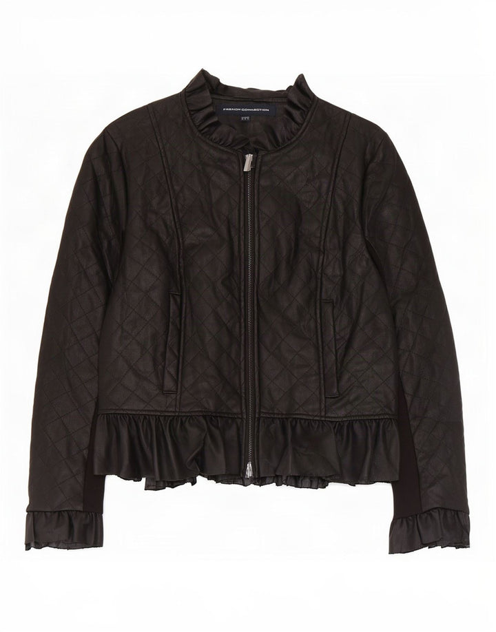 French Connection Dame imiteret læder quiltet jakke UK 10 Small Black