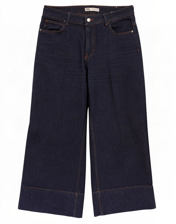 Zara Damen High Waist Crop Wide Leg Jeans EU 40 Medium W30 L25 Marineblau