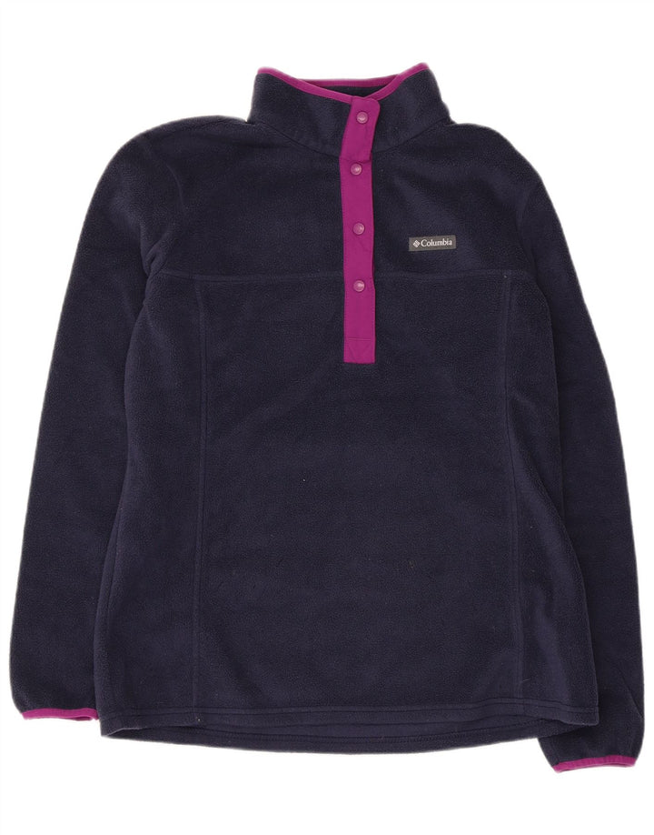 Columbia Womens Button Neck Fleece Jumper UK 16 Large Navy Blue Polyester