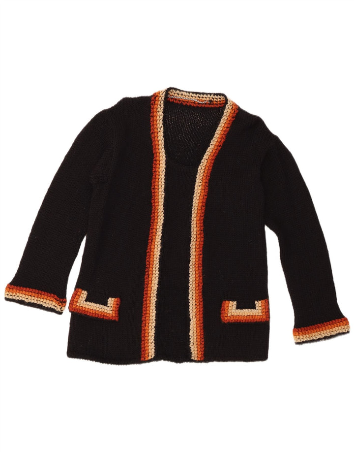 Vintage Womens Open Cardigan Sweater UK 14 Medium Black Colourblock