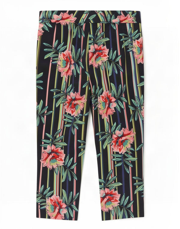 Marks & Spencer Dame Grafiske Capri Bukser UK 12 Medium W32 L22 Navy Blu