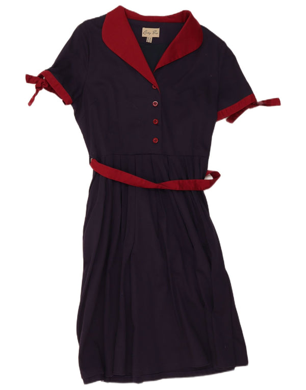 Lindy bop Womens A-Line Dress UK 14 Large Navy Blue Cotton