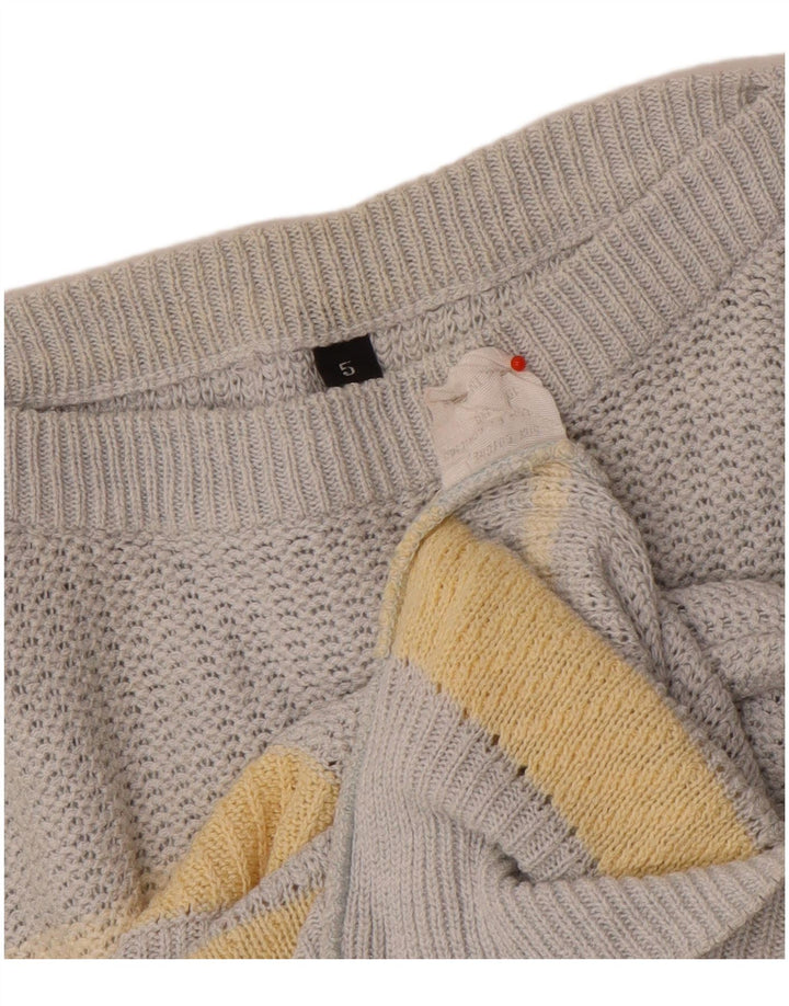 Vintage Mens Boat Neck Jumper Sweater Medium Grey Striped Cotton