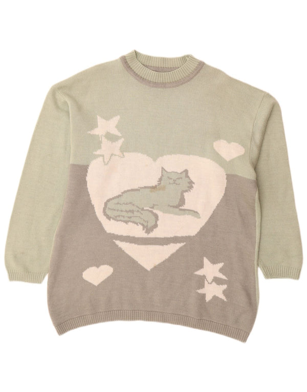 VINTAGE Womens Turtle Neck Jumper Sweater UK 16 Large Green Animal Print