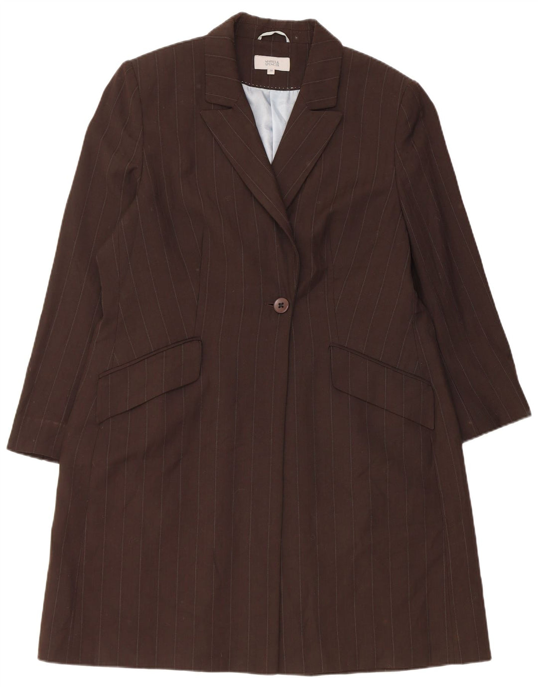 Marks & Spencer Abrigo para mujer UK 20 2XL Marrón Poliéster a rayas