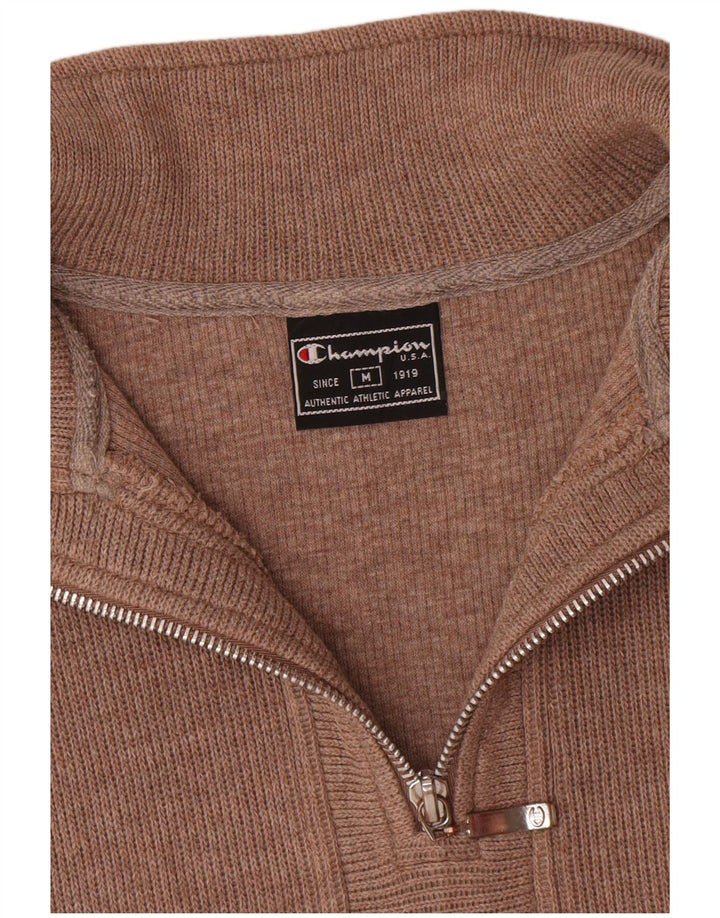 Champion Womens Zip Neck Sweatshirt Jumper UK 14 Medium Brown Cotton