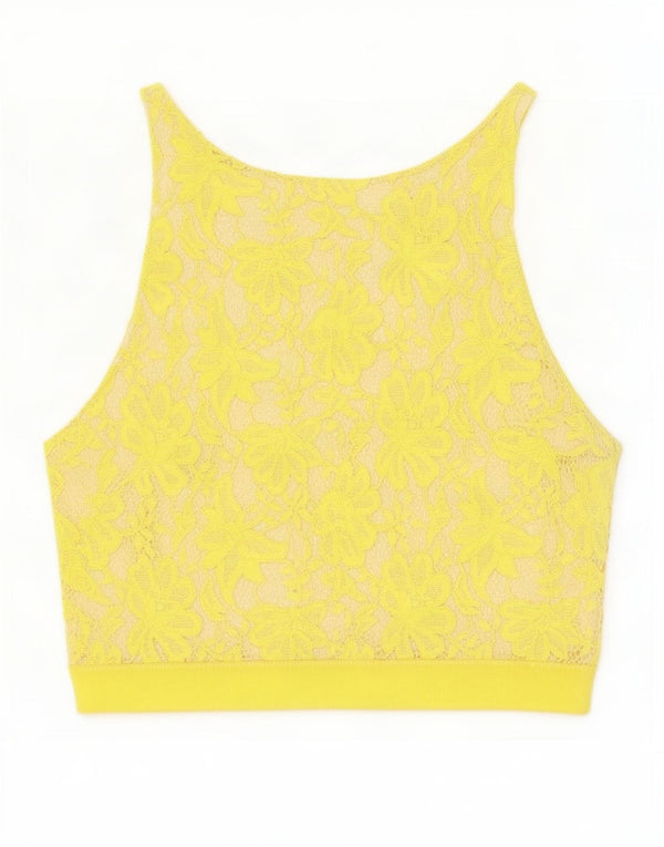 Top corto senza maniche in pizzo da donna Zara UK 8 piccolo giallo floreale