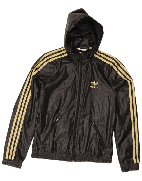 Adidas Damen-Trainingsanzug mit Kapuze, Top-Jacke, EU 36, klein, schwarzes Polyester