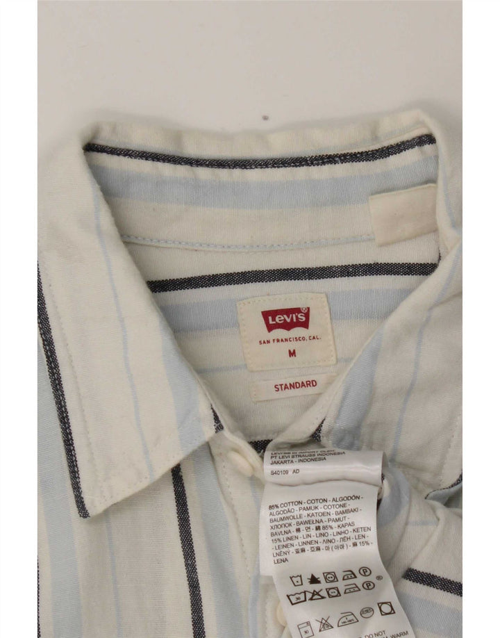 Levi's Mens Short Sleeve Standard Fit Shirt Medium White Striped Cotton