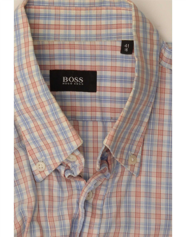 Hugo Boss Chemise à manches courtes pour homme Taille 41 16 Grand carreaux bleus