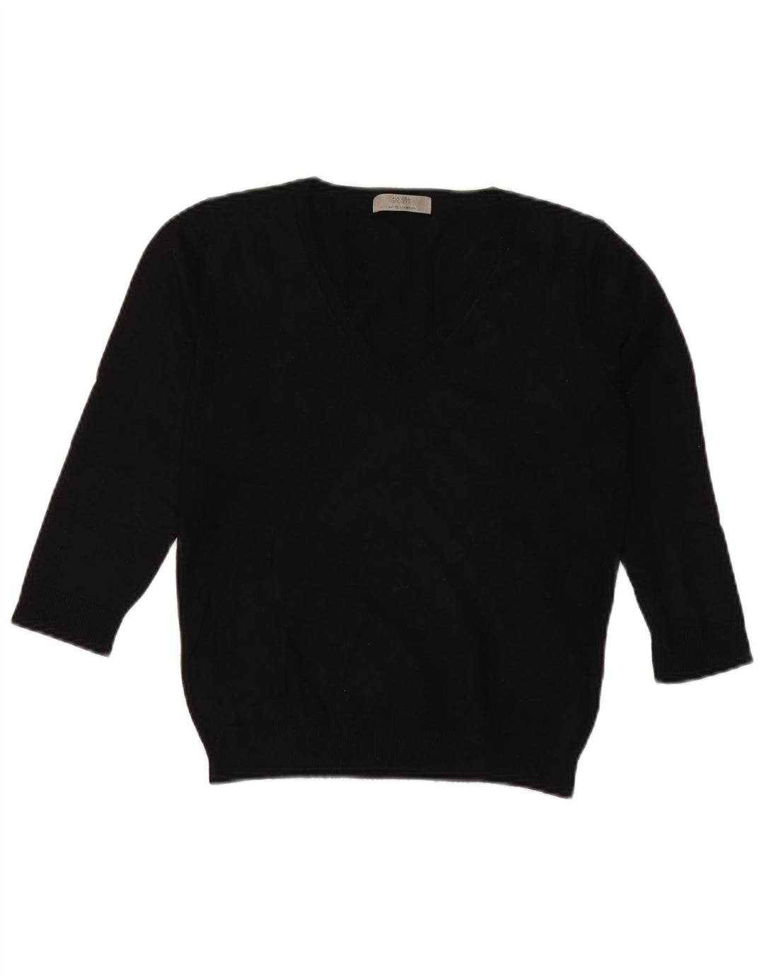 Marks & Spencer Womens 3/4 Sleeve V-Neck Jumper Sweater UK 12 Medium Black