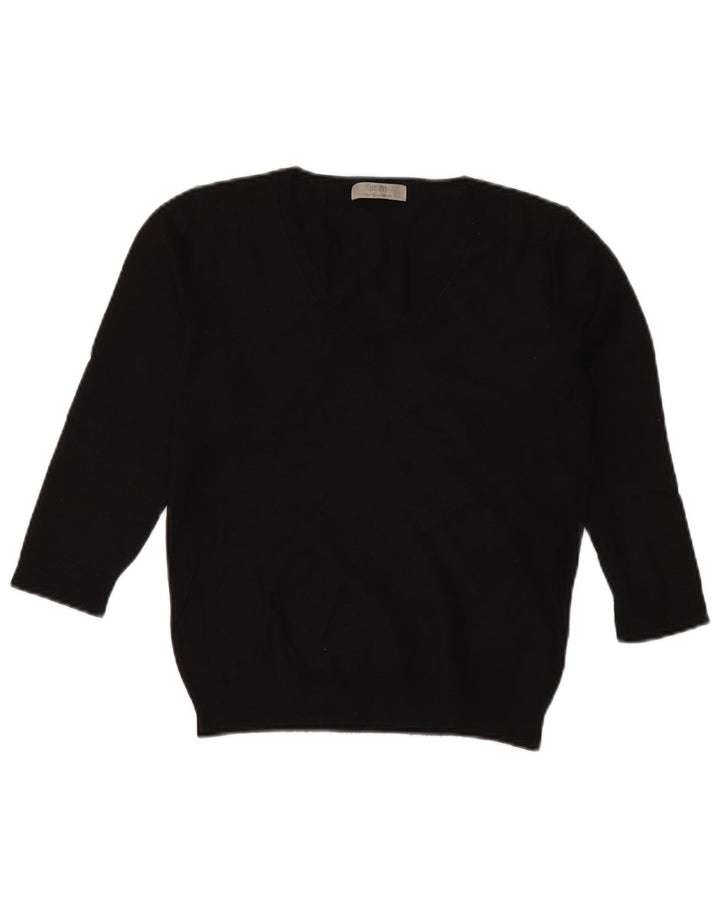 Marks & Spencer Womens 3/4 Sleeve V-Neck Jumper Sweater UK 12 Medium Black