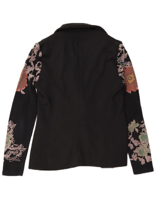 Giacca blazer da donna a 2 bottoni Desigual EU 36 piccolo poliestere floreale nero