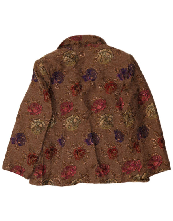 Jaqueta Blazer Feminina Romano com 4 Botões Reino Unido 16 Grande Acetato Floral Marrom