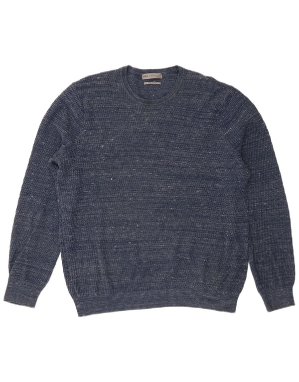 Marks & Spencer Mens Crew Neck Jumper Sweater XL Blue Flecked Cotton