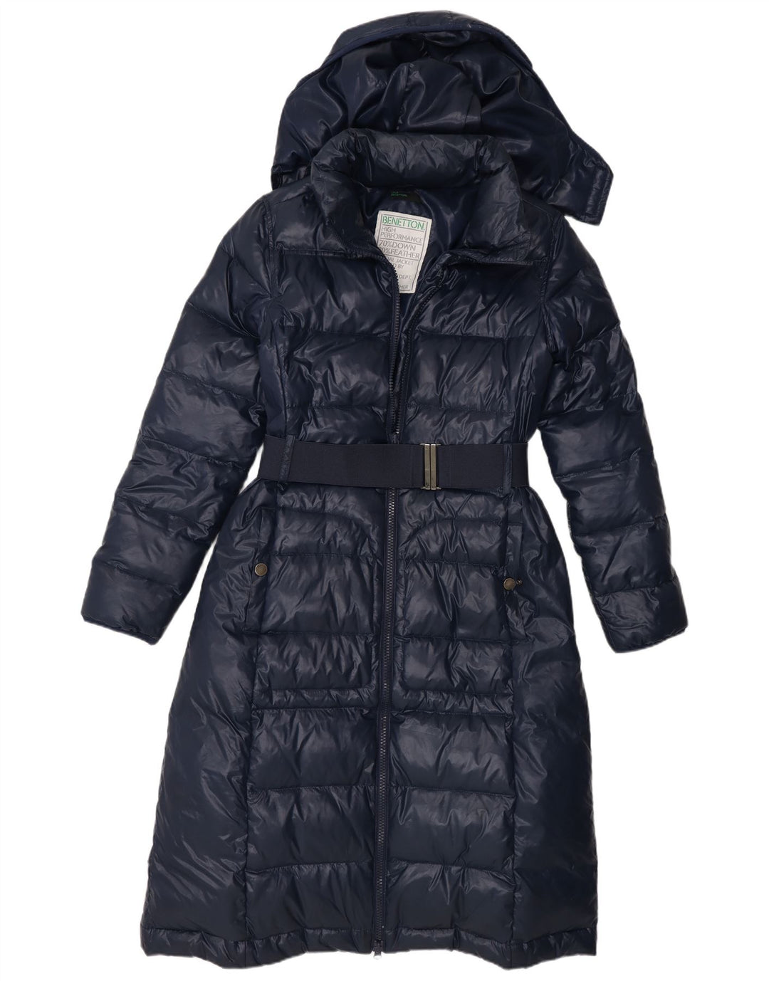 Benetton Manteau Rembourré À Capuche Femme IT 42 Bleu Marine Moyen Polyamide
