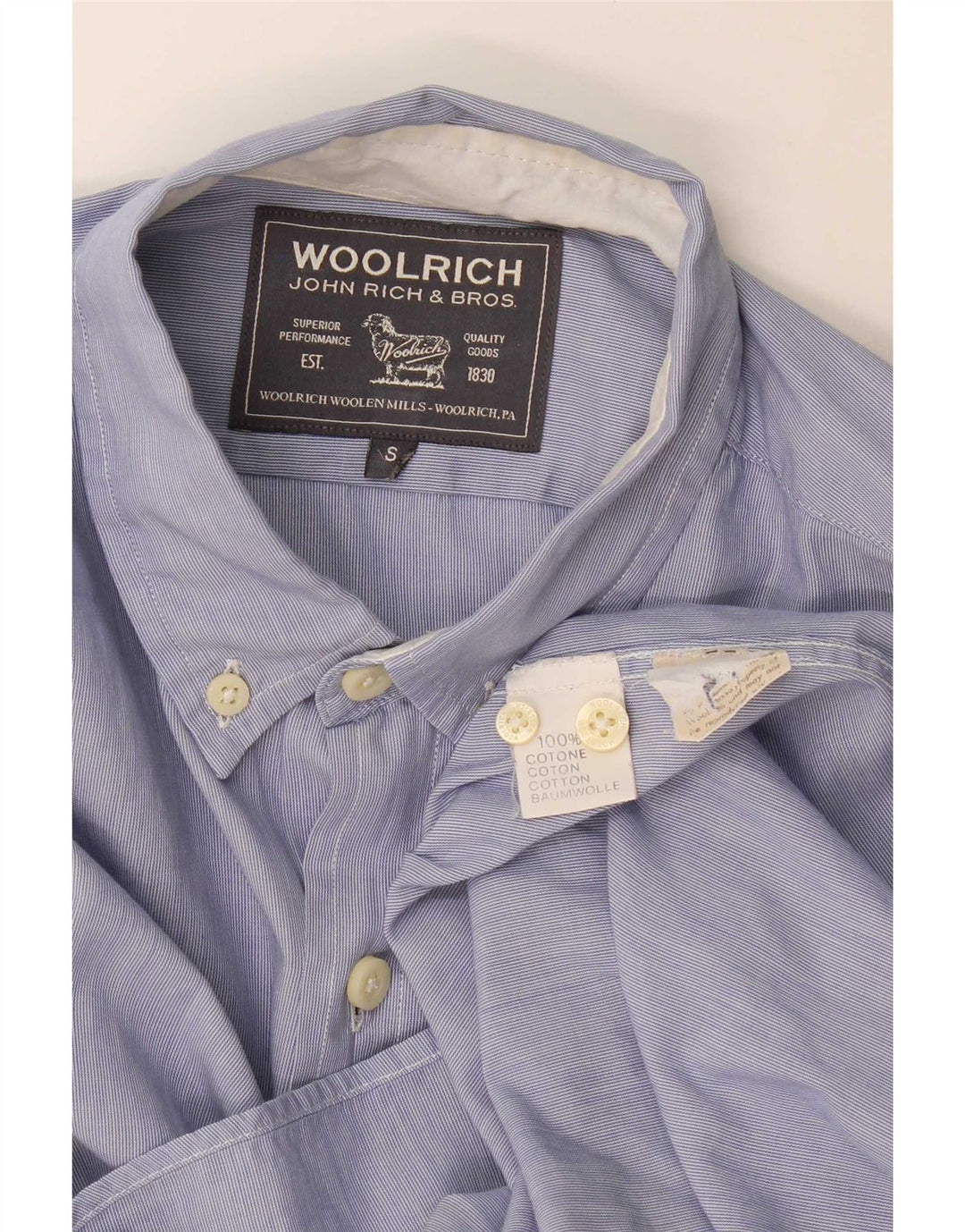 Camisa Woolrich Hombre Small Azul Rayas Algodón