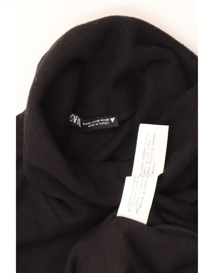 Zara Dame Roll Neck Vest Top UK 12 Medium Sort Bomuld