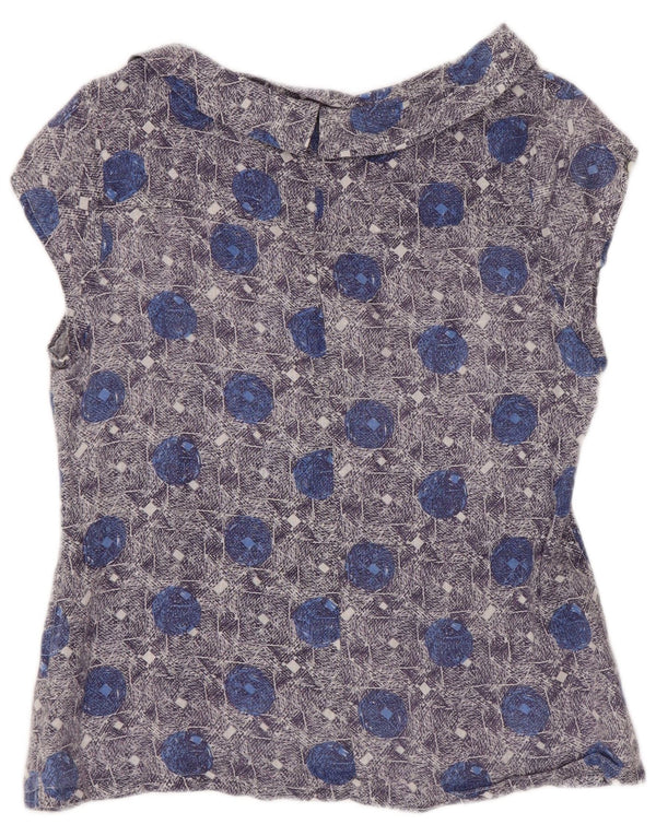 White Stuff Womens Blouse Top UK 10 Small Blue Floral Linen