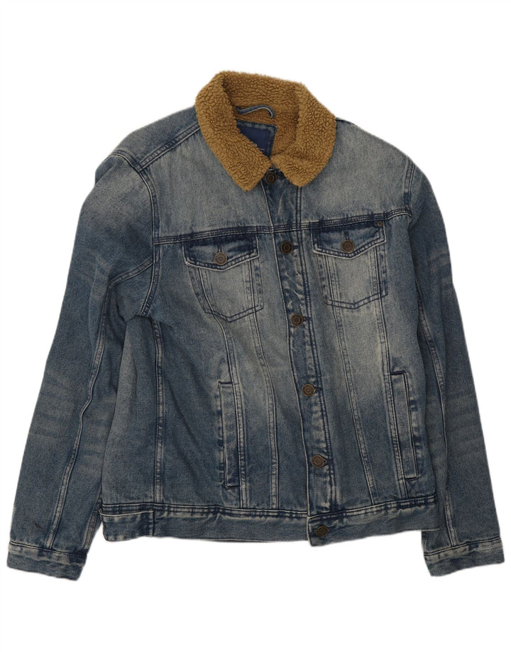 Blend Herre Denim Sherpa Jacket UK 40 Large Blue Cotton