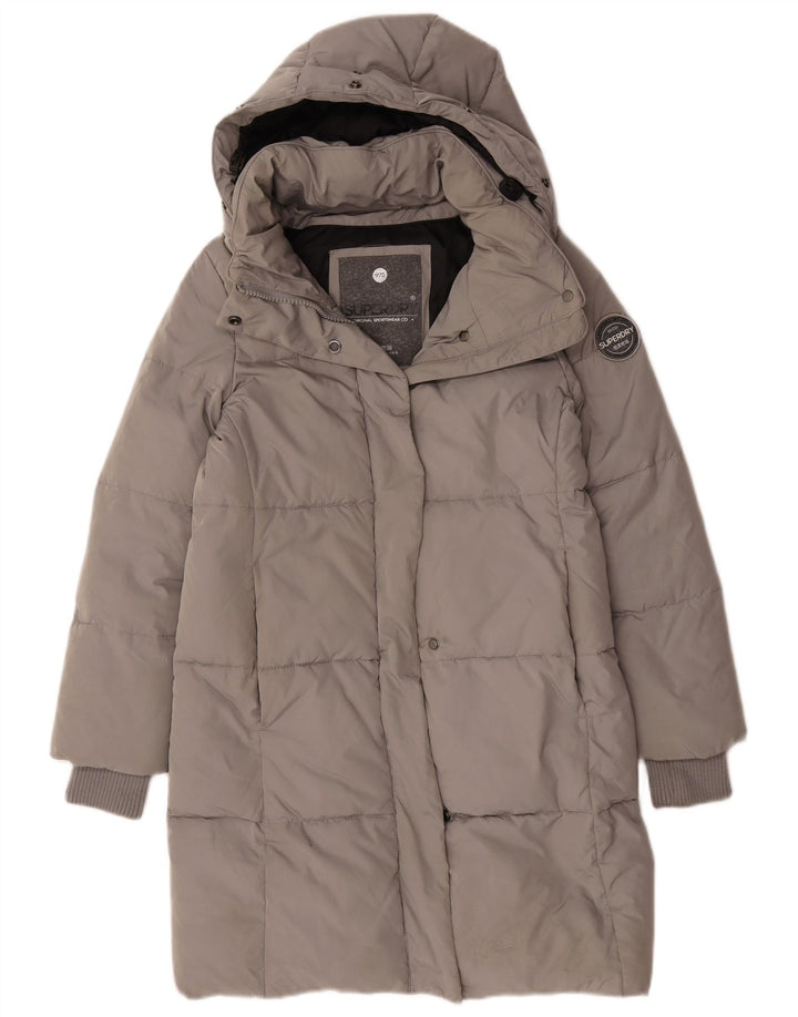 Cappotto imbottito con cappuccio grafico oversize da donna Superdry UK 10 piccolo grigio
