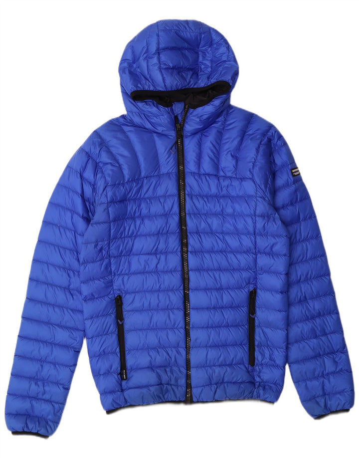 SUPERDRY Herre Core Polstret hættejakke UK 36 Lille blå nylon