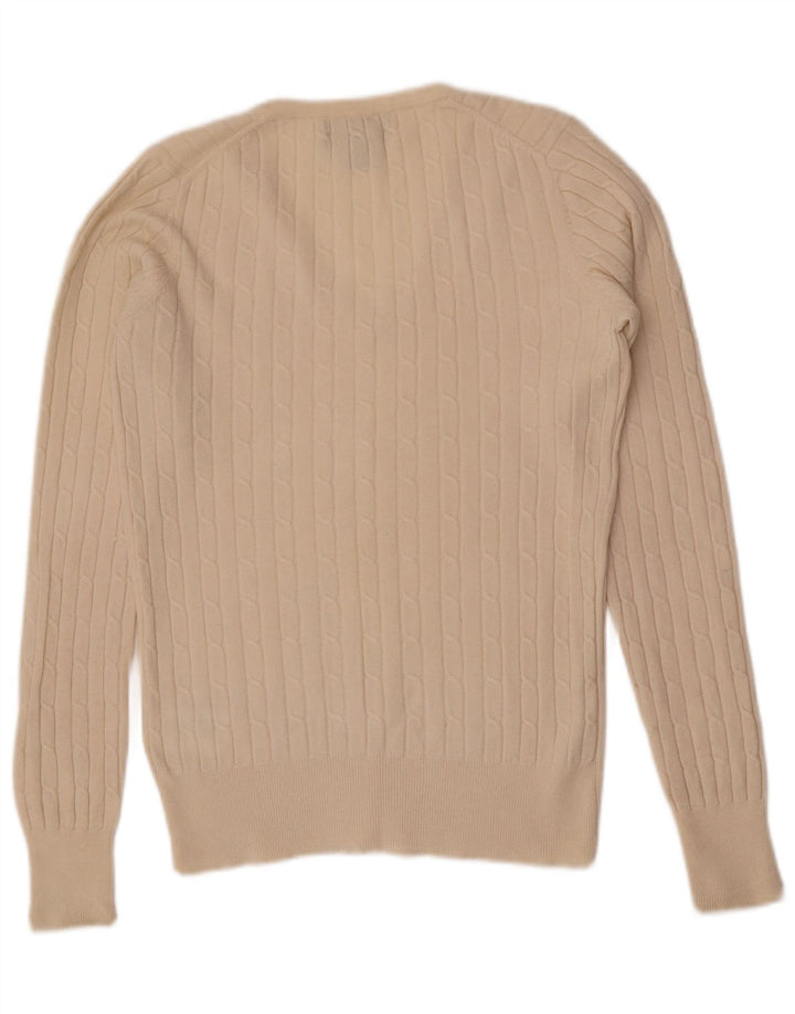 Gant Womens V-Neck Jumper Sweater UK 14 Large Off White Wool