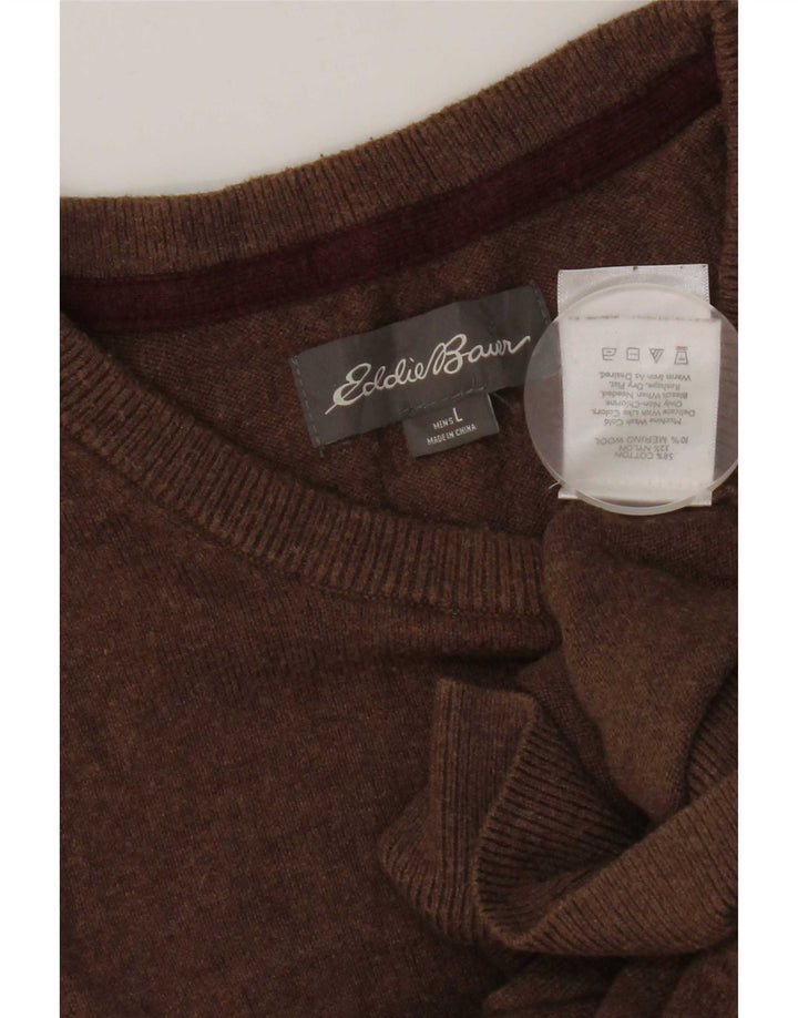 Eddie Bauer Mens Crew Neck Jumper Sweater Large Brown Cotton