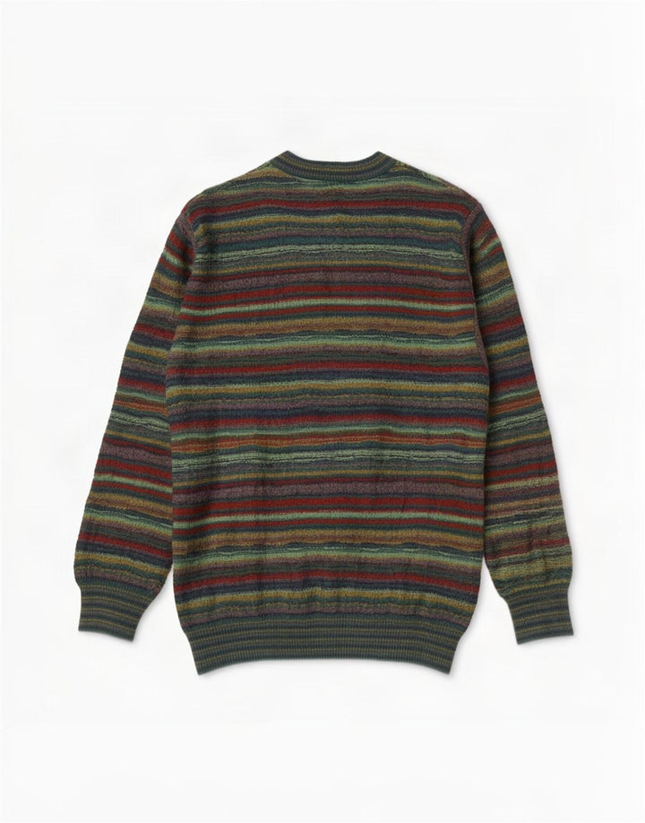 Vintage Mens V-Neck Jumper Sweater Large Green Striped Wool