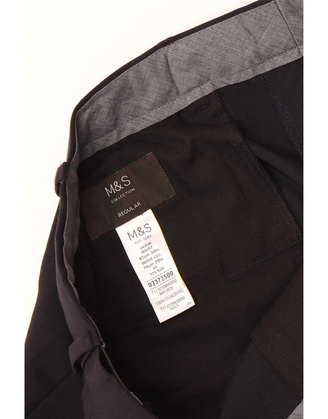 Marks & Spencer Mens Regular Suit Trousers W38 L29 Navy Blue Polyester