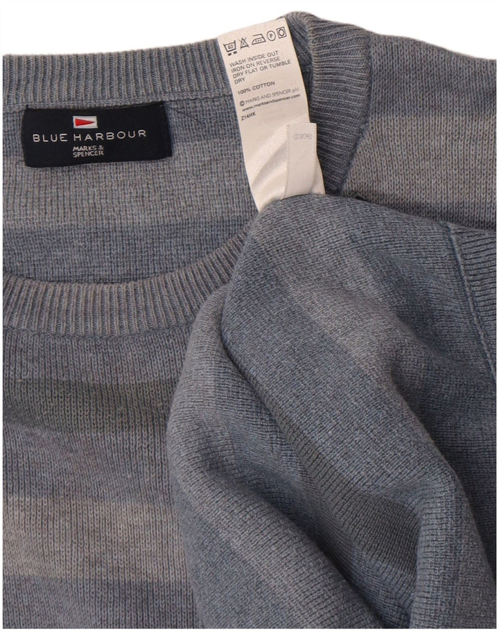 Marks & Spencer Herre sweater med rund hals, stor blå stribet bomuld