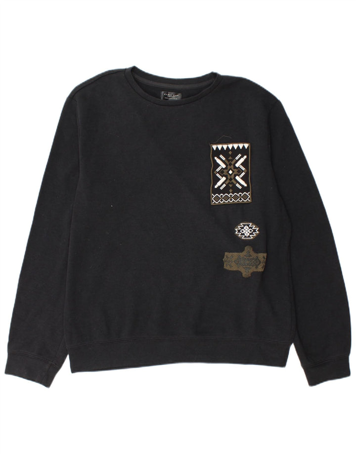 Zara Homme Graphic Sweatshirt Jumper Moyen Noir Polyester