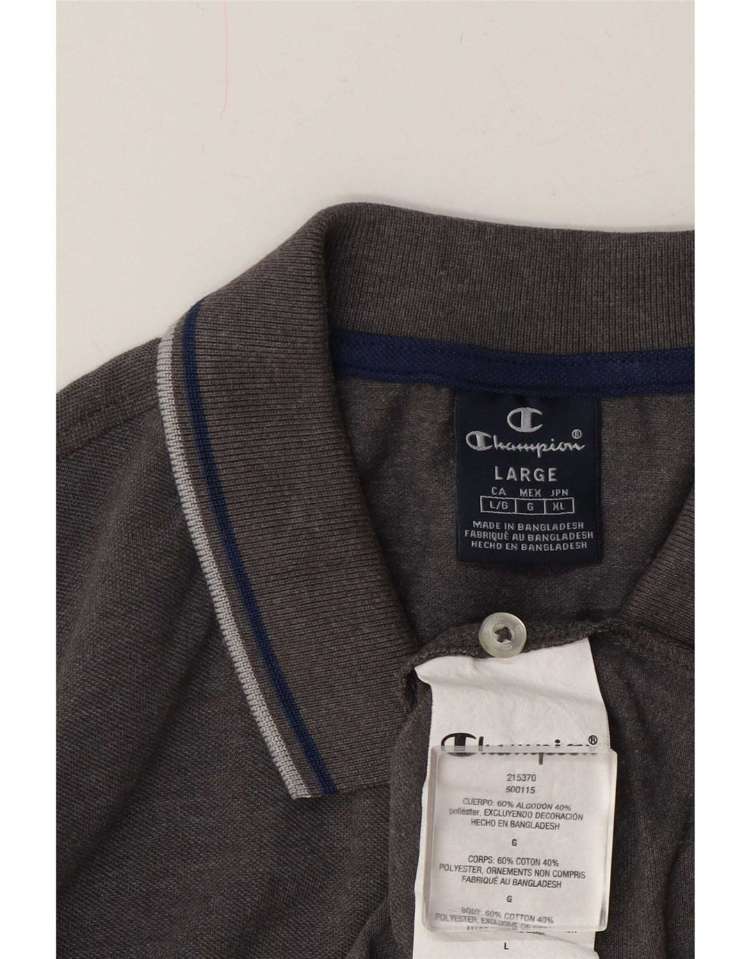 Champion Polo Homme Large Gris Rayé Coton