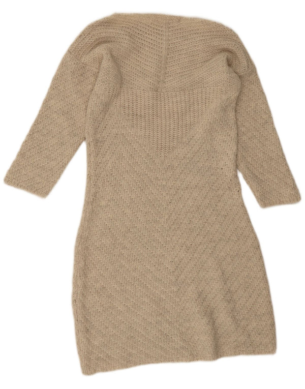 Zara Damen Langarm-Pulloverkleid UK 14 Large Beige