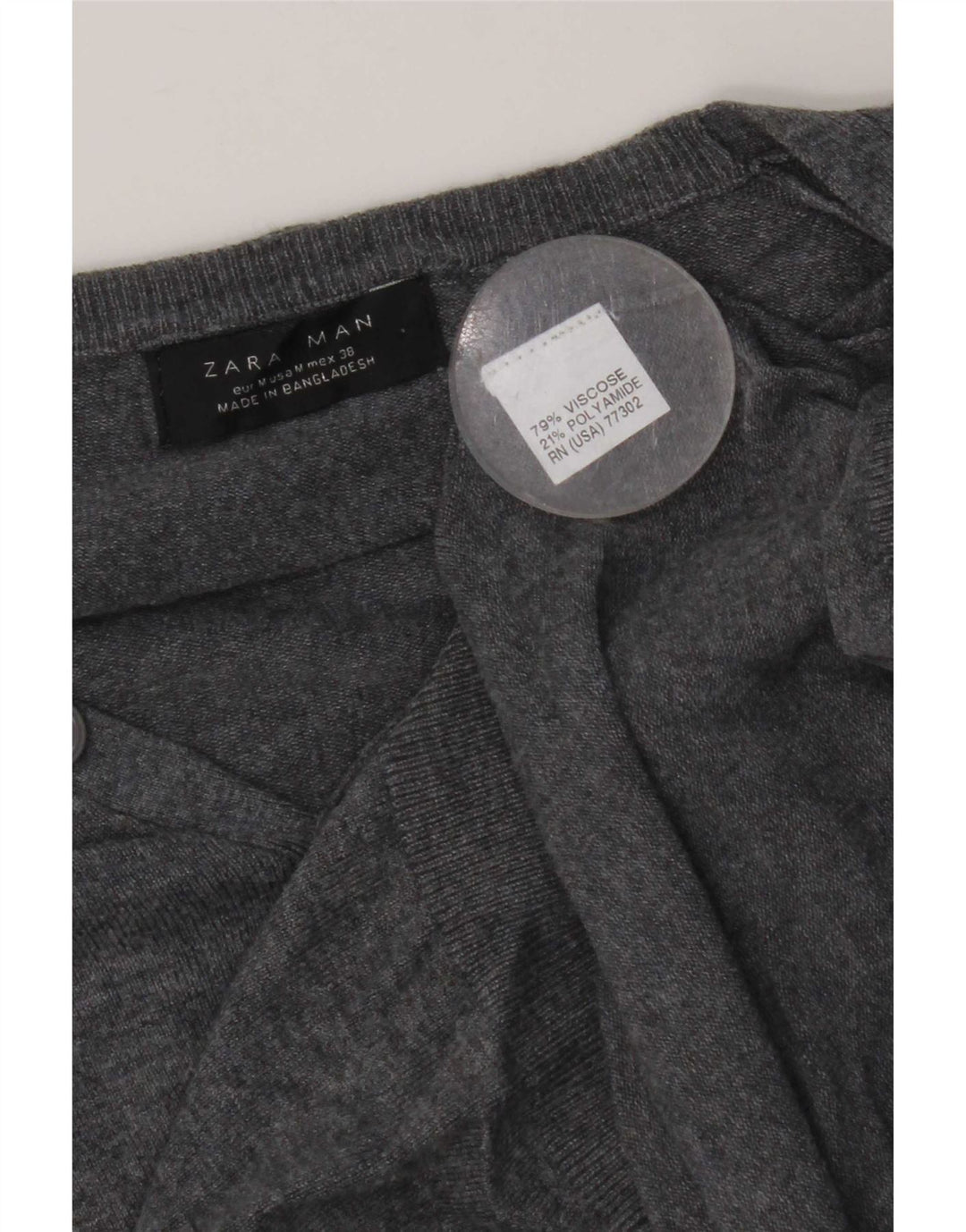 Zara Mens Short Sleeve V-Neck Jumper Sweater Medium Grey Viscose