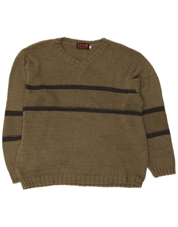 Maglione da uomo con scollo a V H.I.S, acrilico a righe grandi color kaki