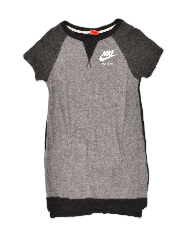 NIKE Womens Sweatshirt Jumper Dress UK 6 XS Grey Colourblock Cotton | Vintage Nike | Thrift | Second-Hand Nike | Used Clothing | Messina Hembry 