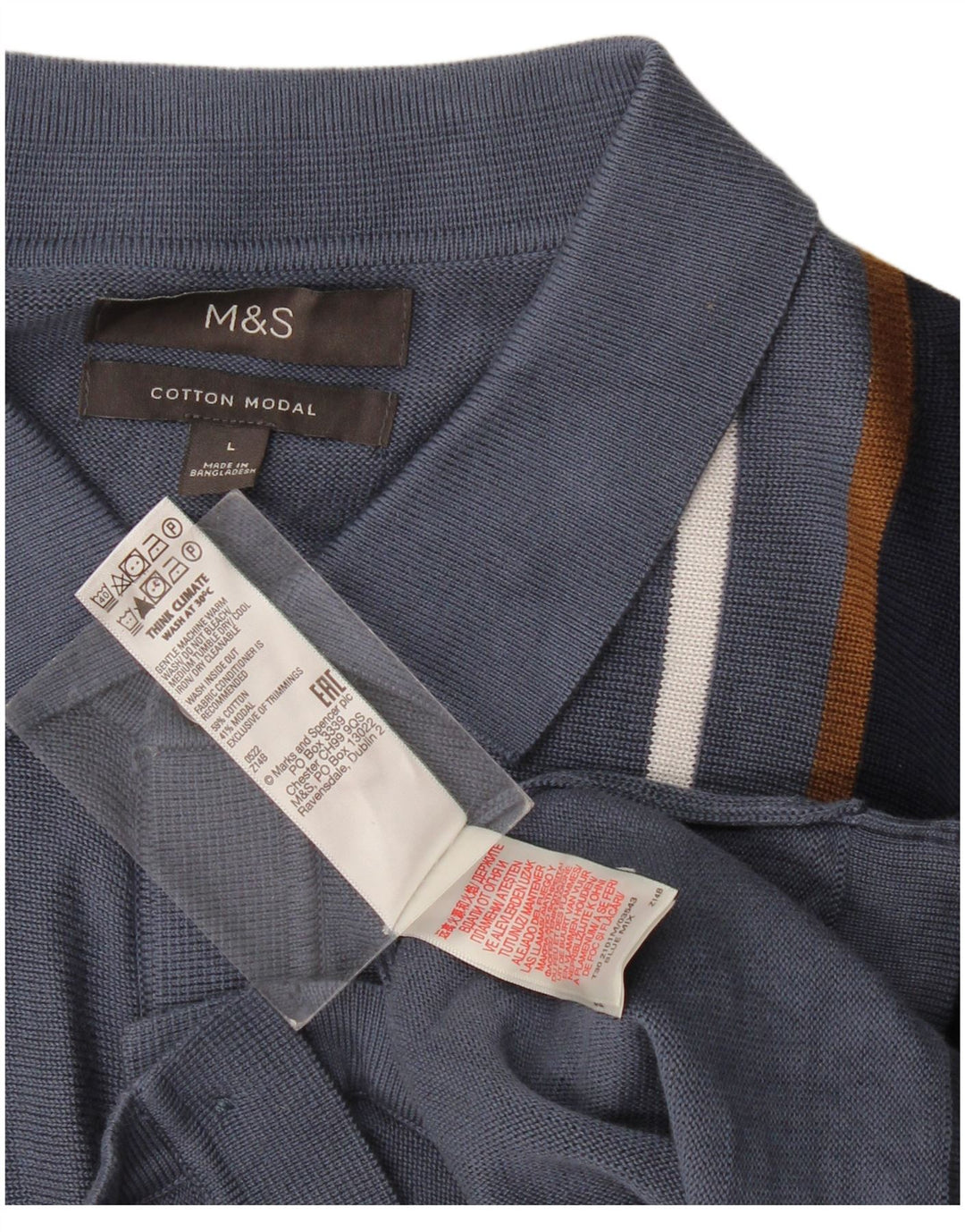 Marks & Spencer Herren-Cardigan, groß, blau gestreift, Baumwolle