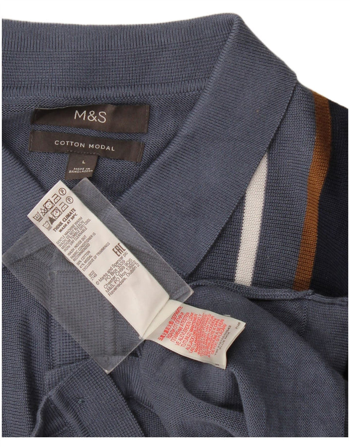 Marks & Spencer Herren-Cardigan, groß, blau gestreift, Baumwolle