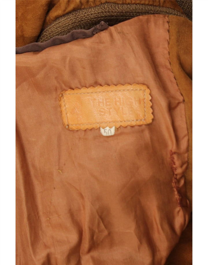 Giubbotto bomber vintage in pelle scamosciata da uomo IT 50 grande marrone