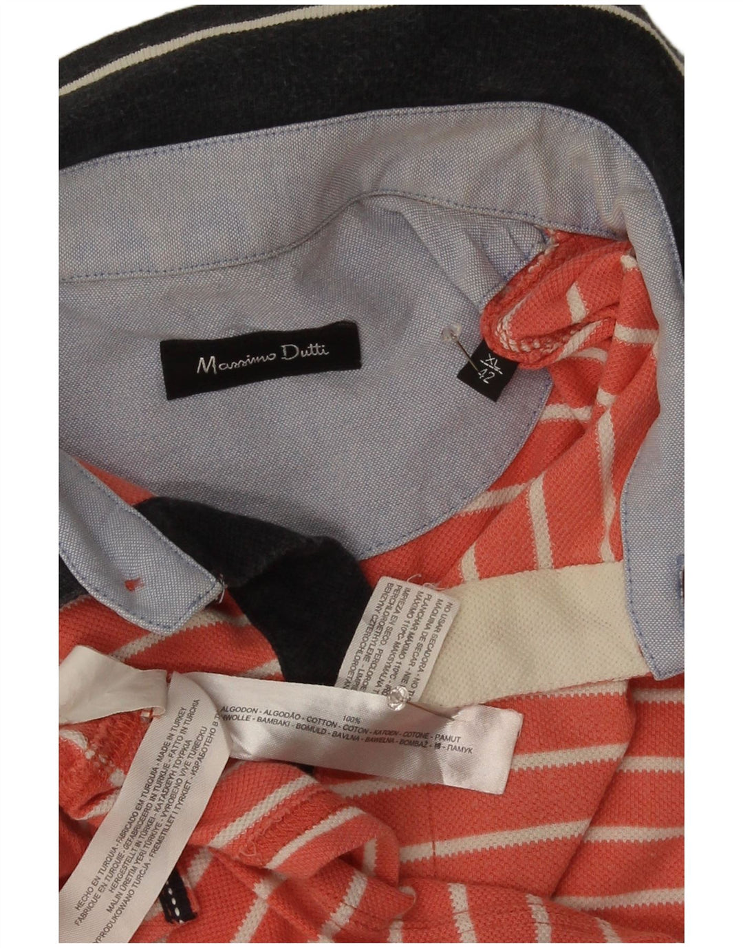 Massimo Dutti Mens Polo Shirt XL Orange Striped Cotton