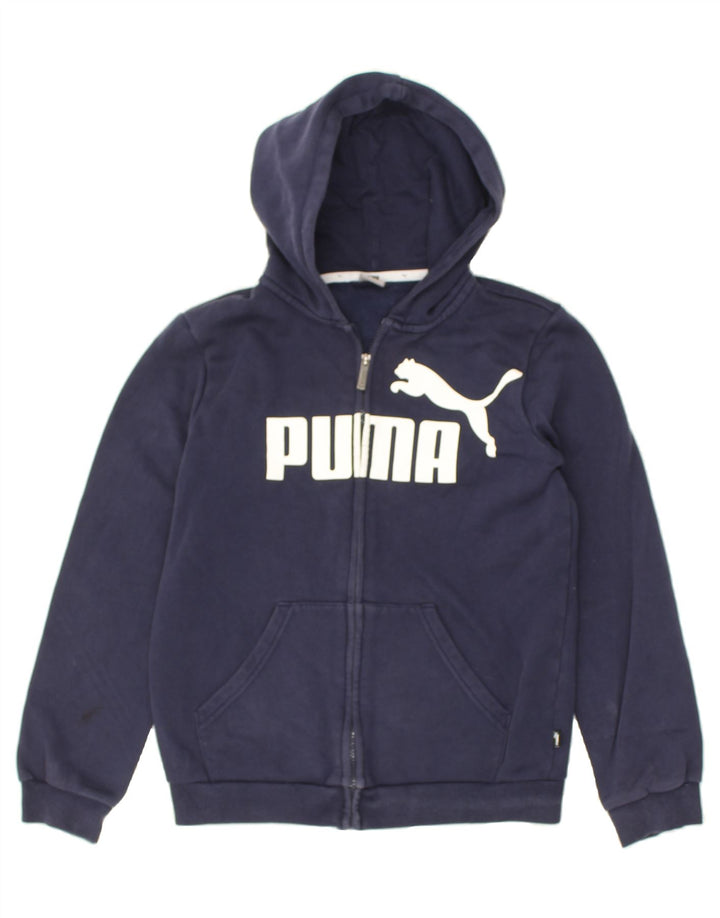 PUMA Boys Graphic Zip Hoodie Sweater 13-14 Years Navy Blue Polyester | Vintage Puma | Thrift | Second-Hand Puma | Used Clothing | Messina Hembry 