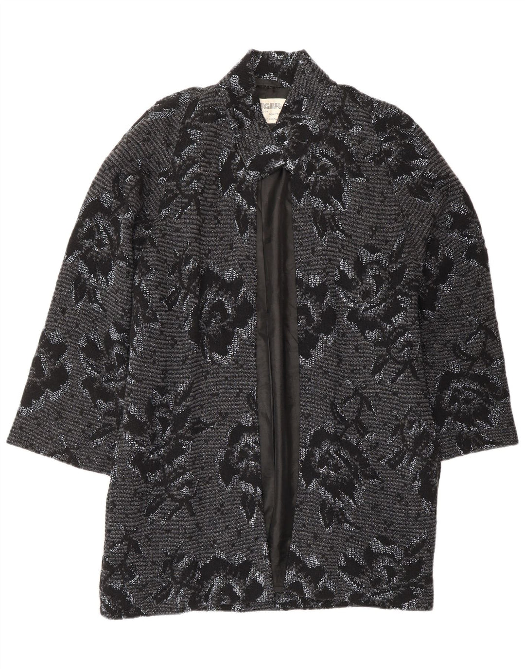 JAEGER Womens Oversized Open Overcoat UK 8 Small Grey Floral Wool